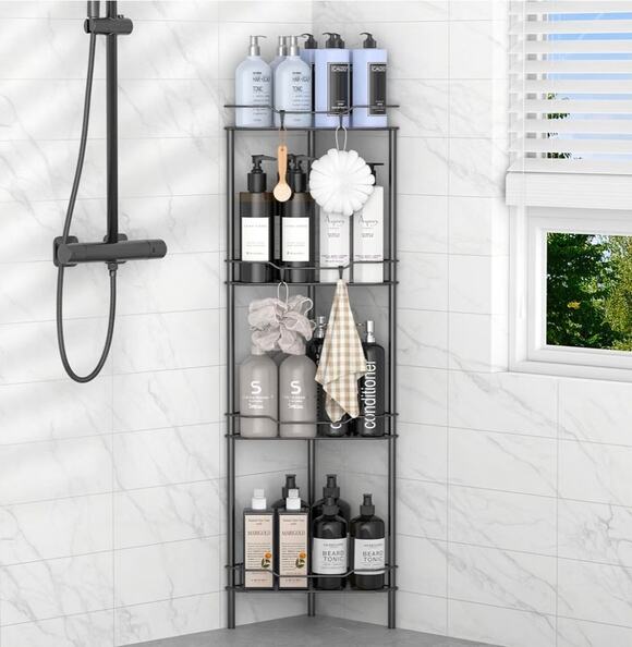 Unbranded Other - 4 Tier Floor Standing Corner Shower Caddy Organizer Shelf with Hooks, Black